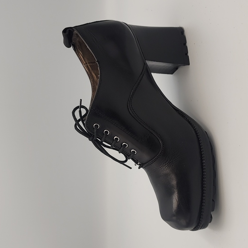 BRONX by Dijkmans Black Leather Block Heel Oxfords • Lug Sole Size 37 - Picture 3 of 7